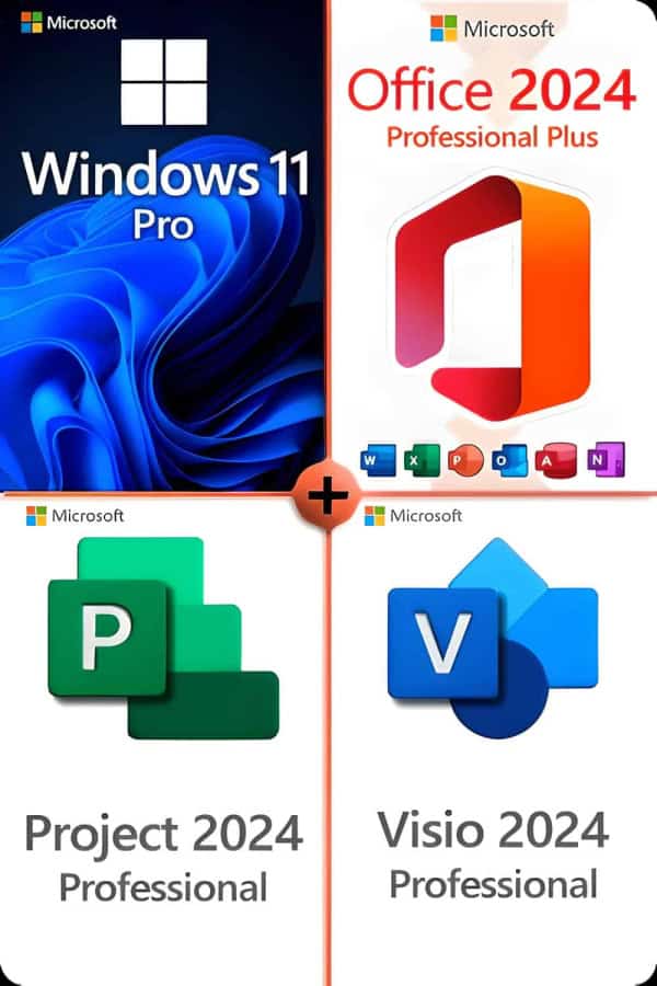 Windows 11 Pro + Project 2024 Professional + Office 2024 Pro + Visio 2024 Professional license for 3 devices